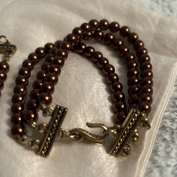 Vintage Multi Strand Dark Bronze Coloured Set Necklace and Bracelet - Picture 5 of 10